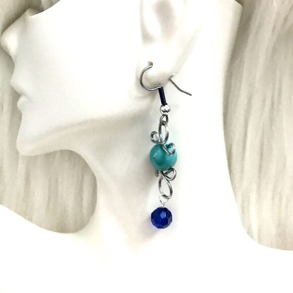 Blue Beaded Handmade Earrings - Picture 1 of 3